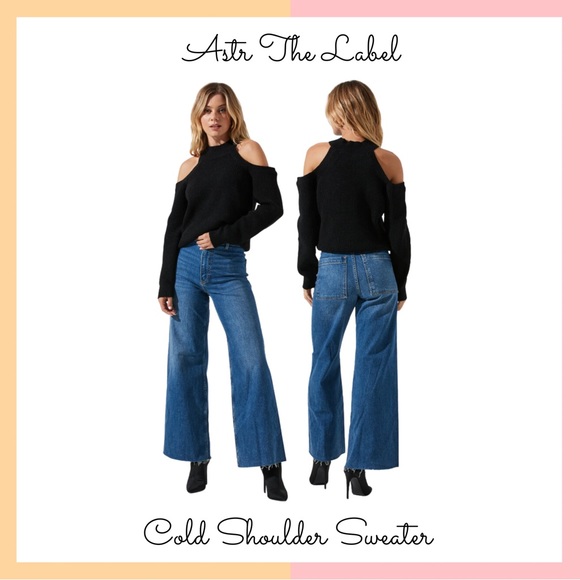 ASTR the Label Black Cold Shoulder Sweater - Picture 1 of 8